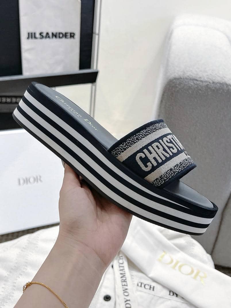 Dior Dway striped platform embroidered slide sandals-3